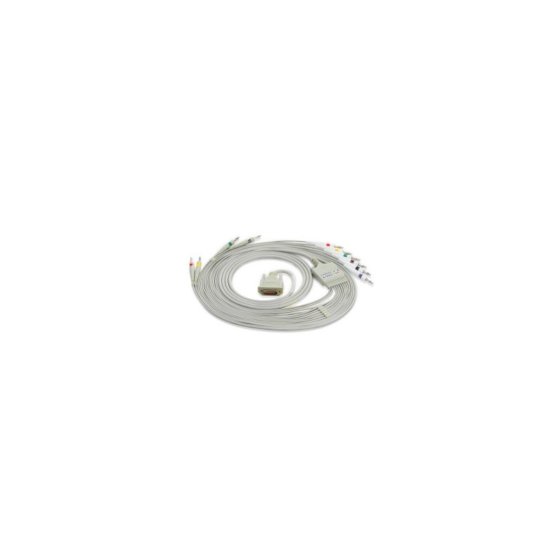 Câble patient 10 voies bananes pour appareil ECG Amedtec CardioPart 12, Reynolds Cardiodirect 12